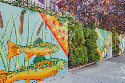 An urban mural depicting two fish swimming. Photo by Tom Donkin.